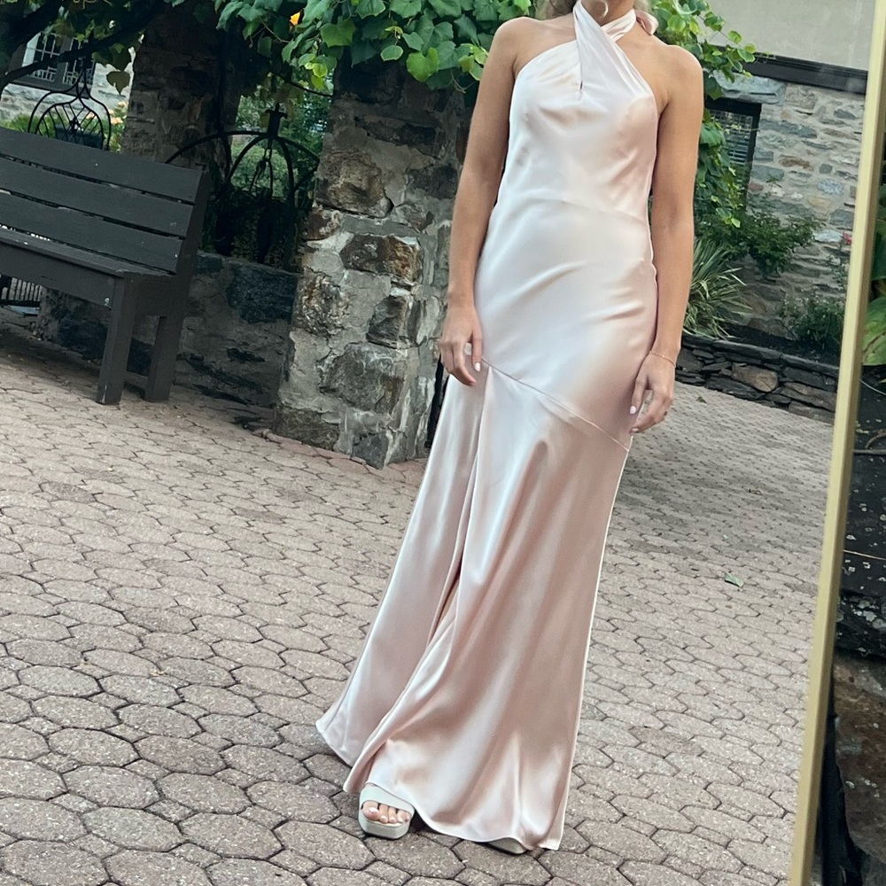 Revelry Blush-705 Satin Halter Dress
